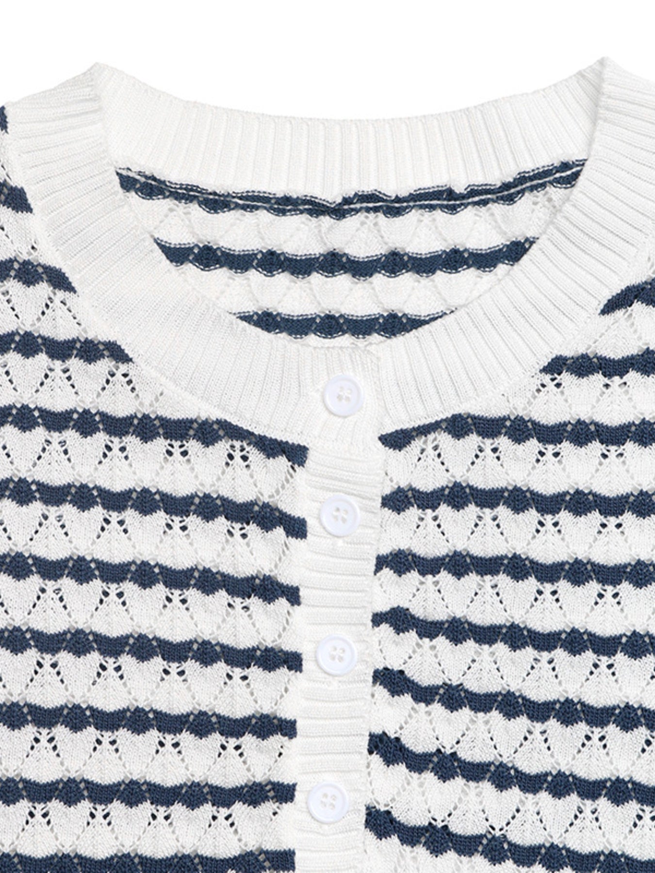 Striped Button Detail Short Sleeve Knit Top