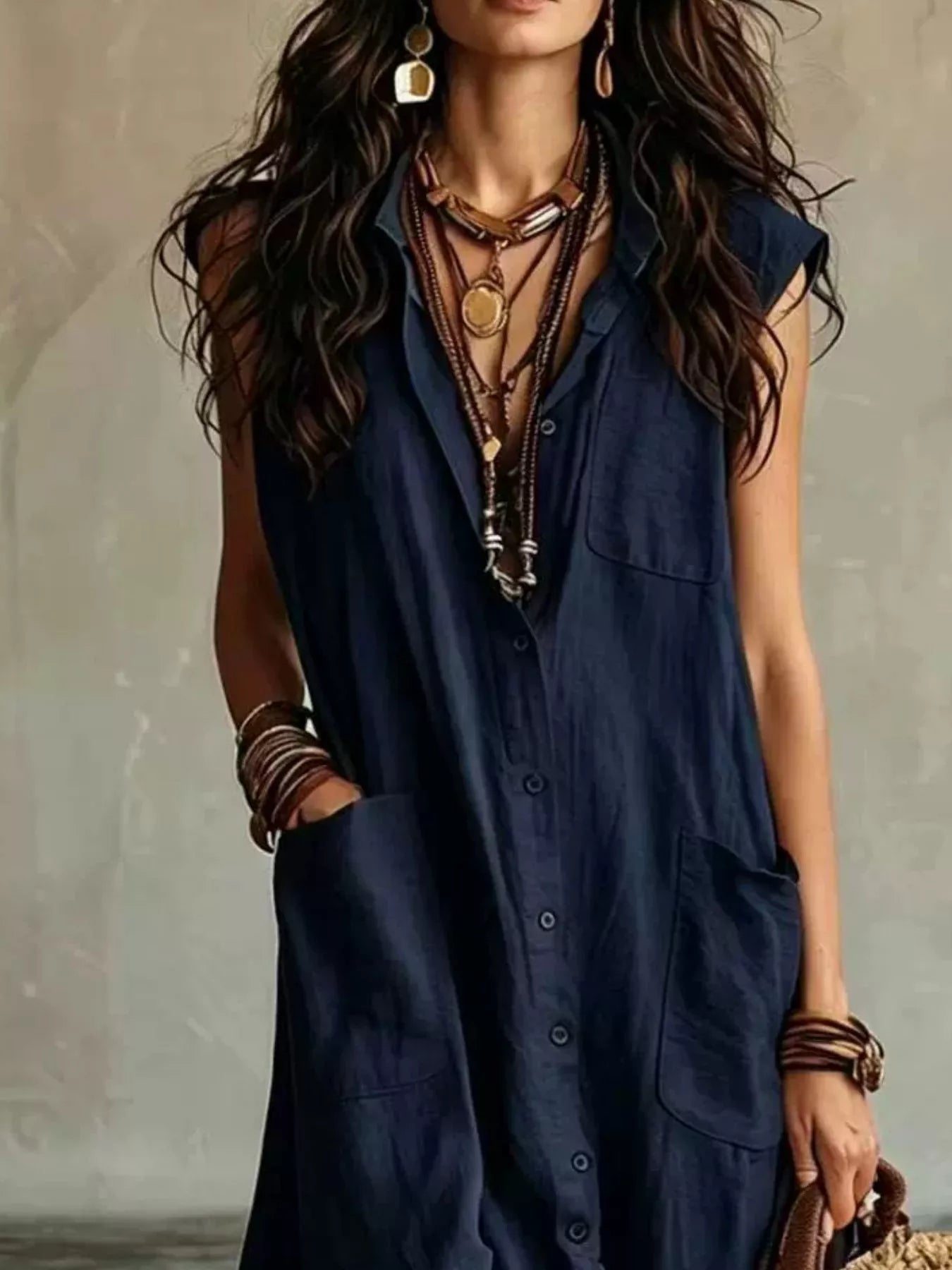 Sleeveless Button-Down Linen Maxi Dress