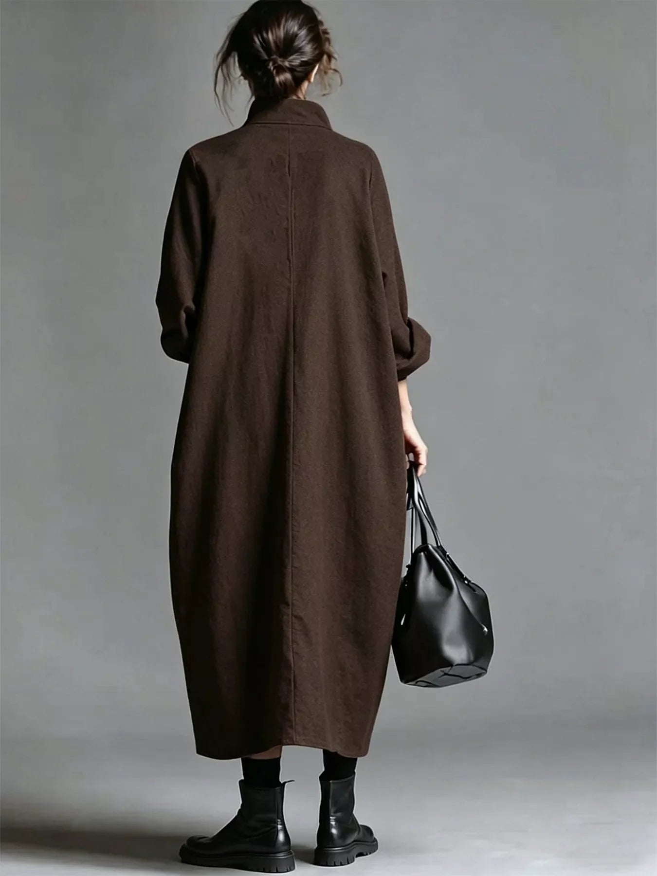 Full Size Loose-Fit Mock Neck Midi Dress with Pockets Plus Size