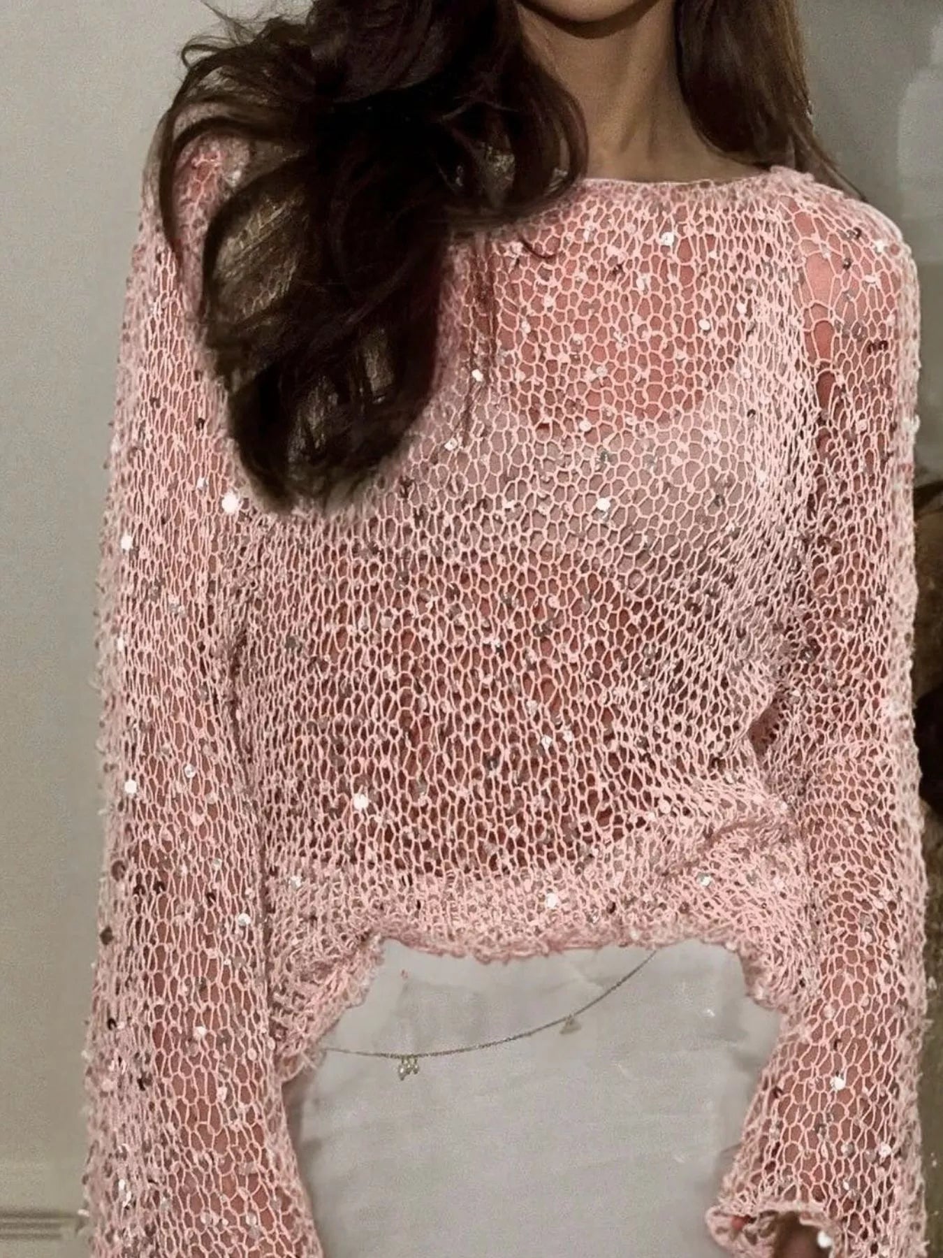 Sequin Long Sleeve Knit Cover Up