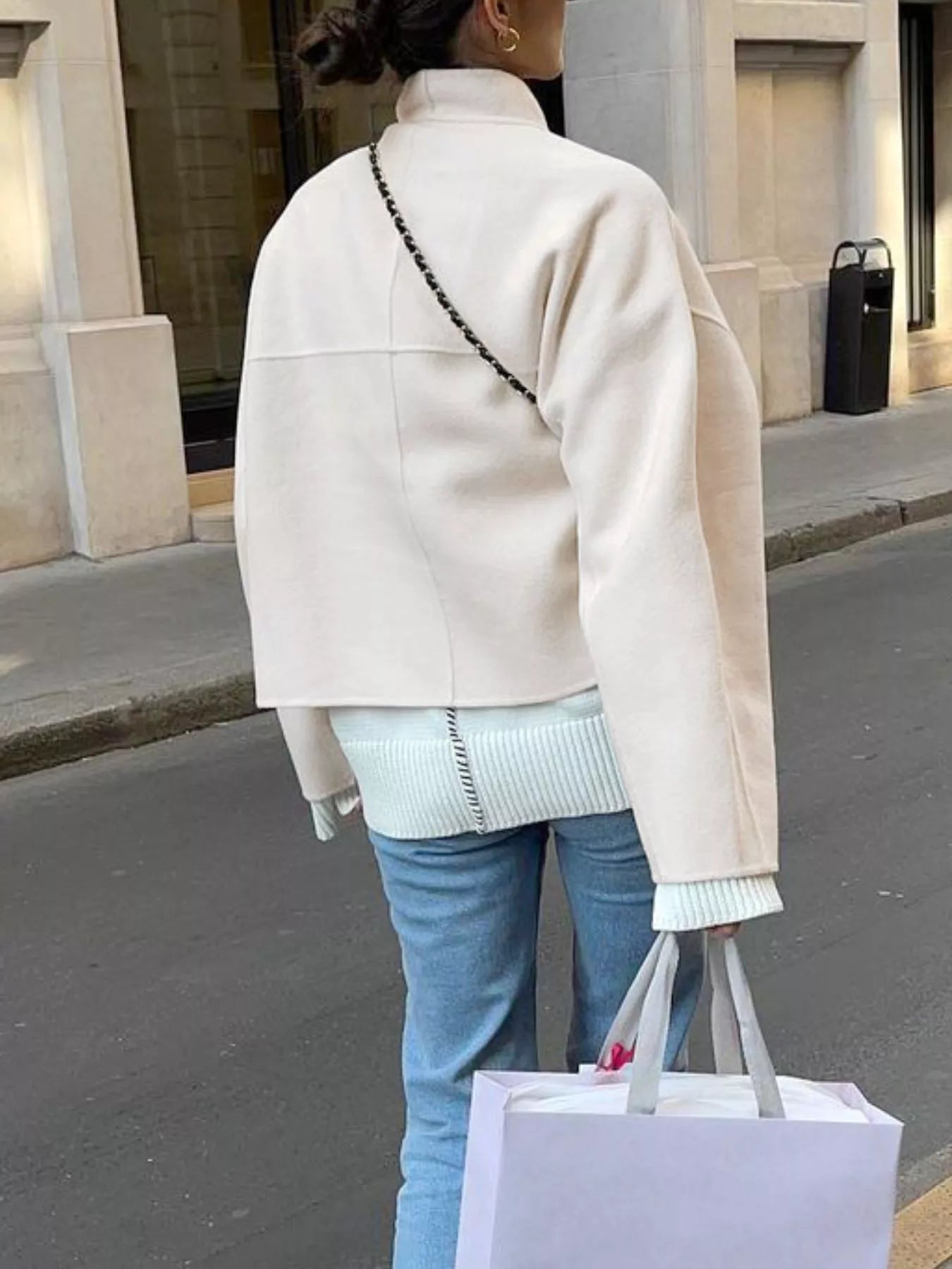 Elegant Stand Collar Open Front Outerwear