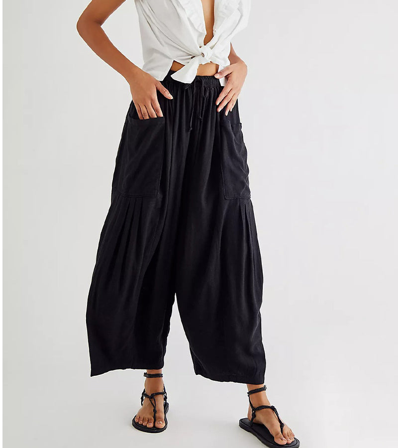 Elastic Waist Pleated Wide Leg Pants