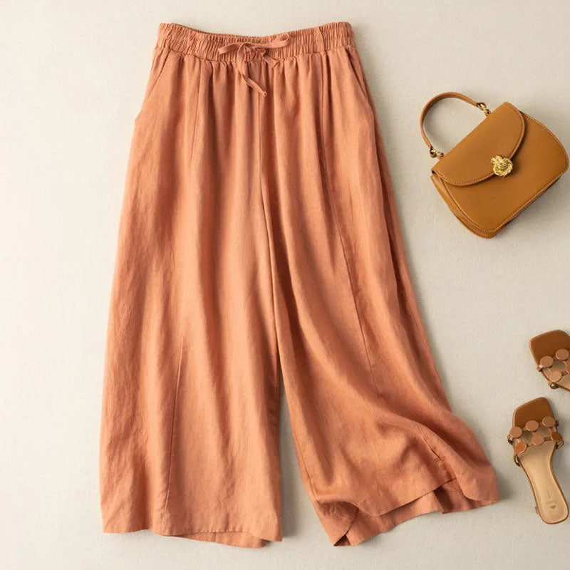 Dropping cotton and linen cropped wide-leg pants