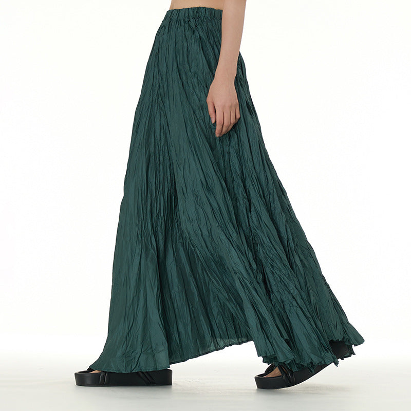 Unique Fold Solid Color Long Skirt