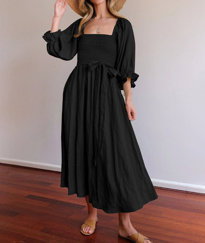 French Ruffled Lantern Sleeves Multi-wear Dress