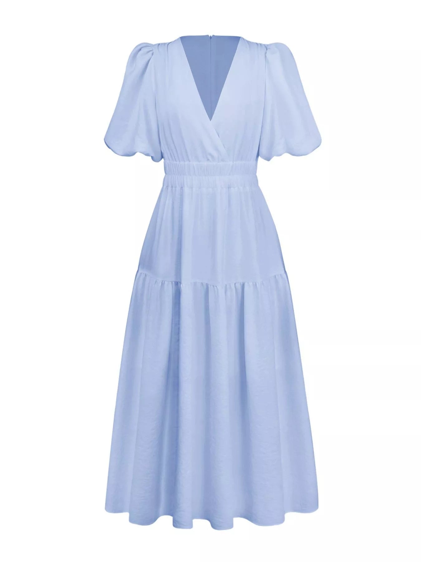 Elegant Puff Sleeve V-Neck Midi Dress