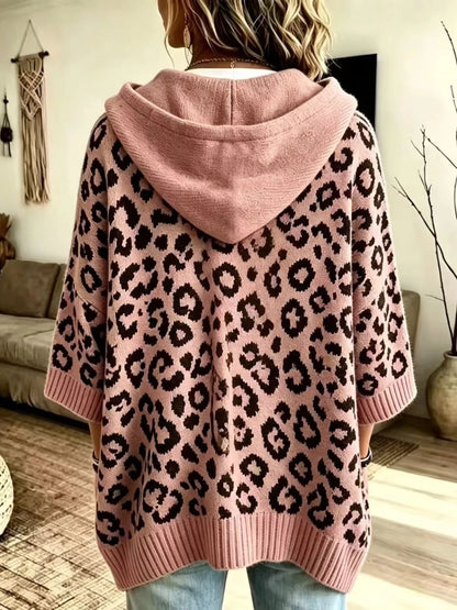 Women's Leopard Print Drawstring Hooded Sweater