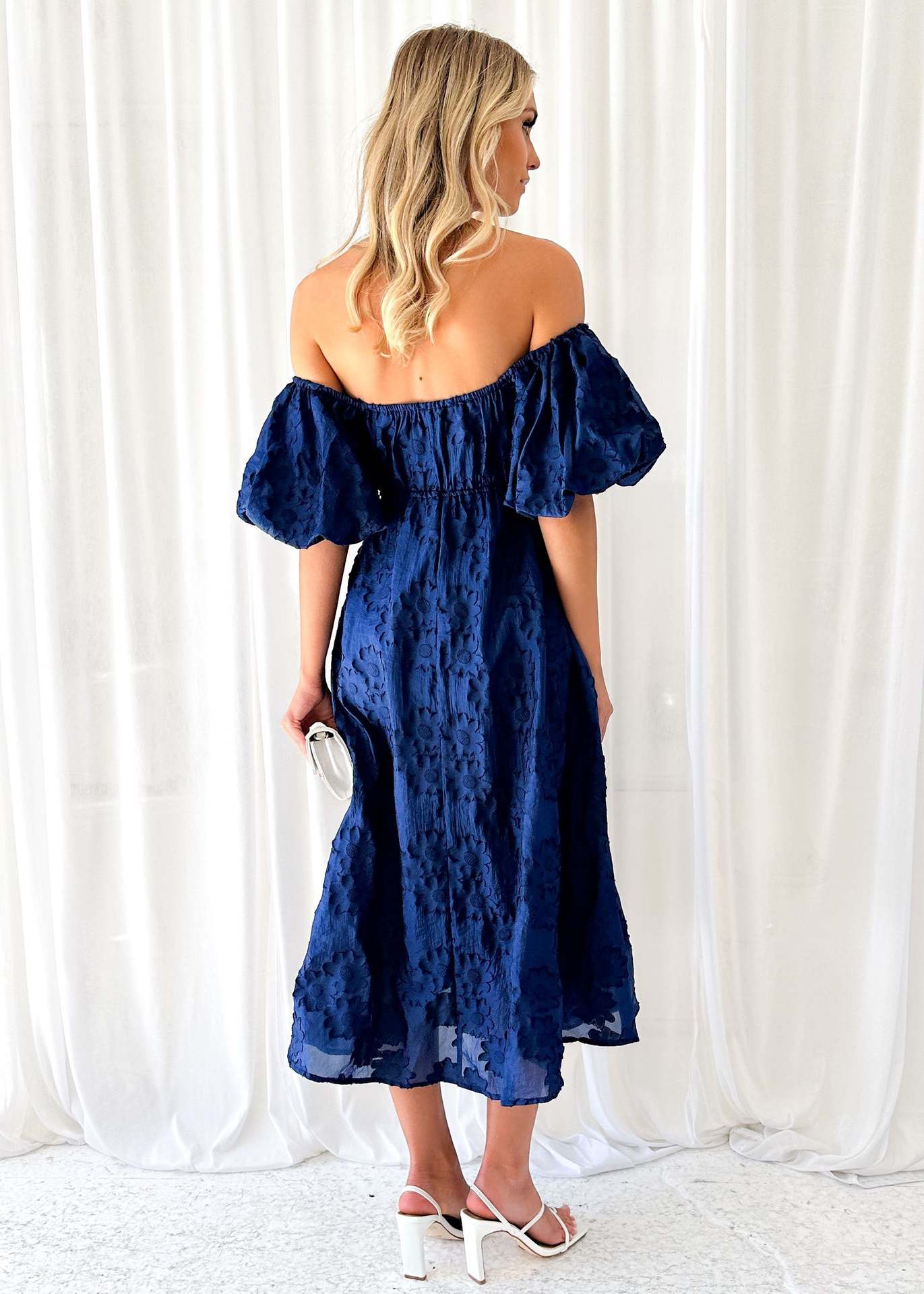 Elegant Floral Bubble Sleeves Maxi Dress