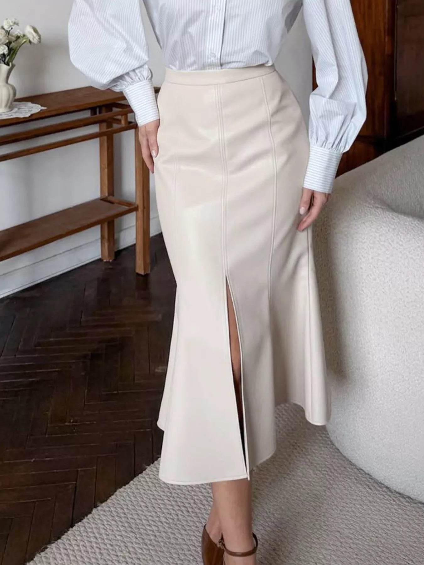 Slit Mermaid Midi Skirt
