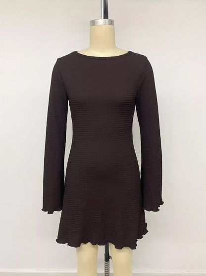 Long-Sleeve Waffle Knit Bodycon Mini Dress