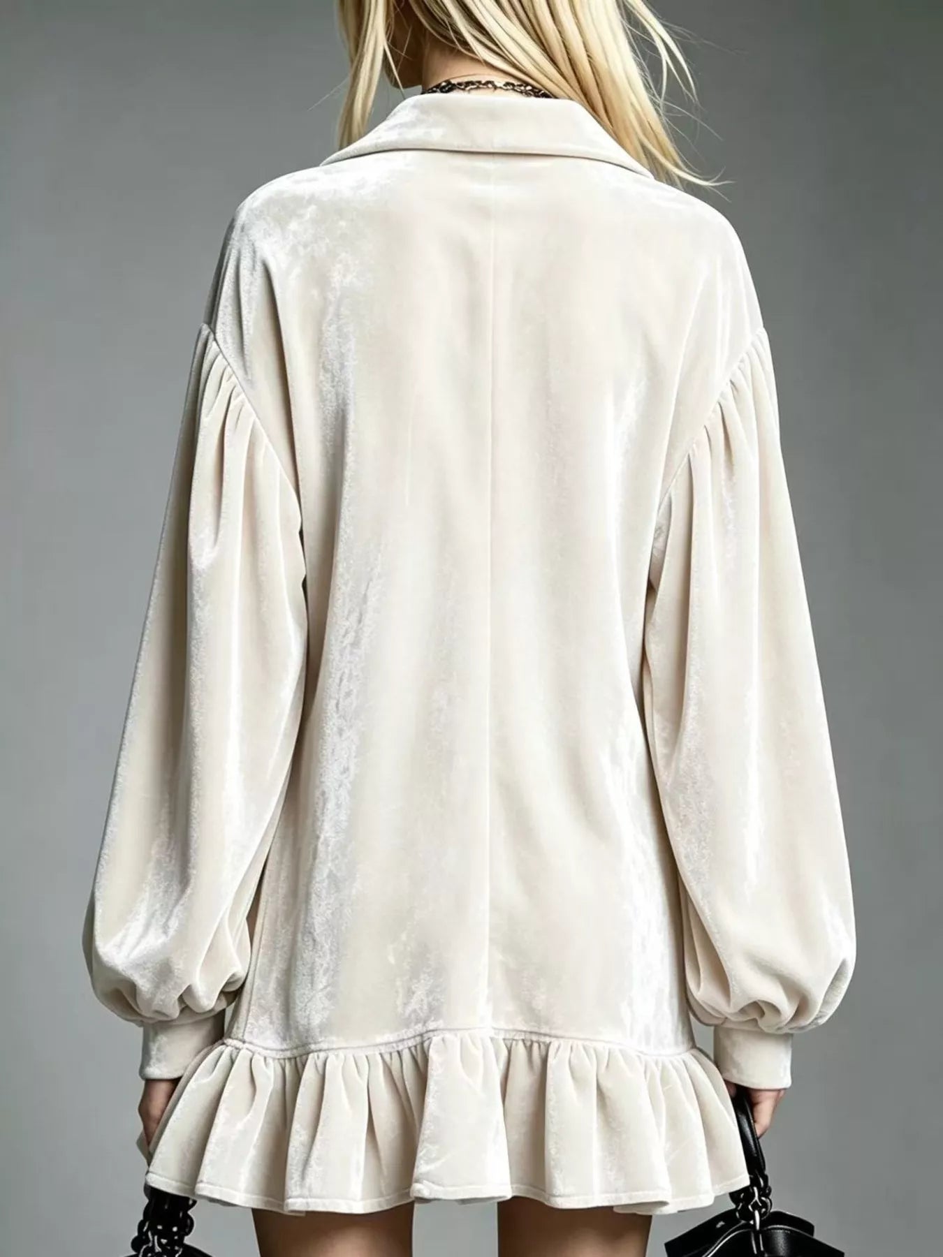 Full Size Velvet Ruffled Hem Long Sleeve Dress Plus Size
