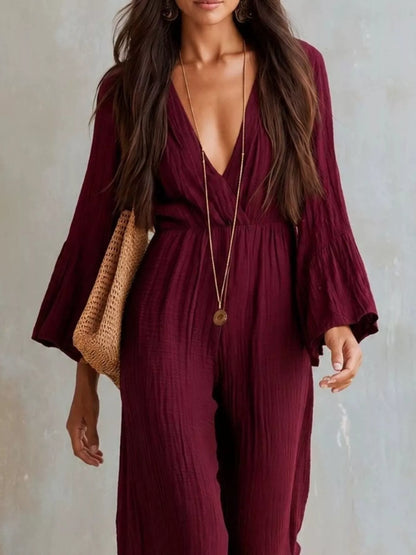Textured Flare Sleeve Jumpsuit