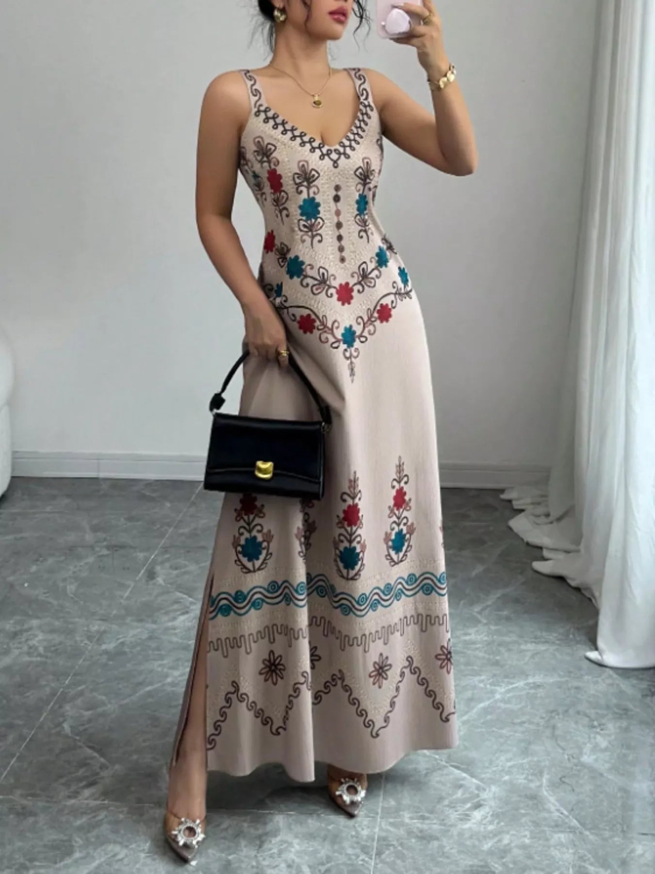 Floral Sleeveless Maxi Dress with Side Slit