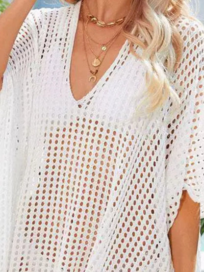 Crochet Rainbow Trim Cover-Up Dress