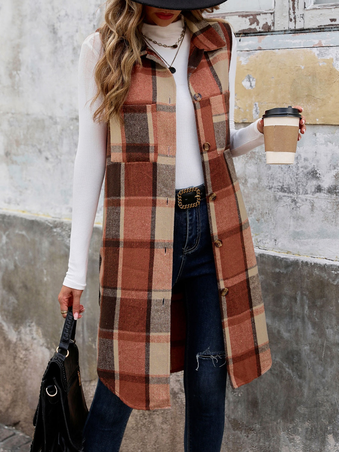 Blue Zone Planet | Pocketed Button Up Plaid Vest