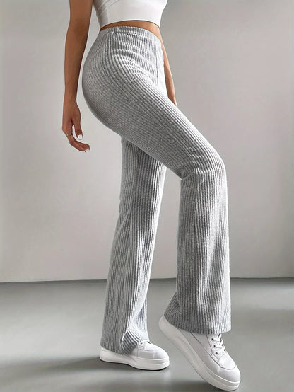 Ribbed Knit High Waist Flare Pants