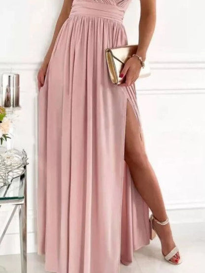 Maxikleid mit hohem Schlitz und Spitzendetail