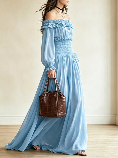 Full Size Off-Shoulder Ruffled Maxi Dress with Smocked Waist Plus Size