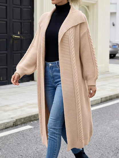 Cable-Knit Open-Front Longline Cardigan