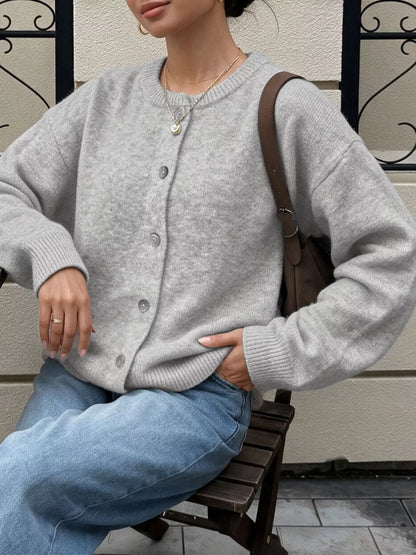 Crew Neck Button-Down Cardigan