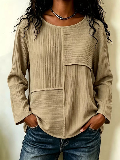 Women's Textured Patchwork Long Sleeve Top