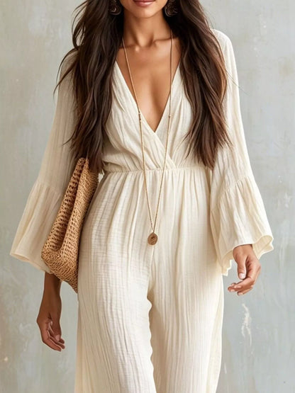 Textured Flare Sleeve Jumpsuit