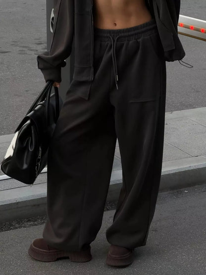 Oversized Zip-Up Hoodie and Wide-Leg Pants Set
