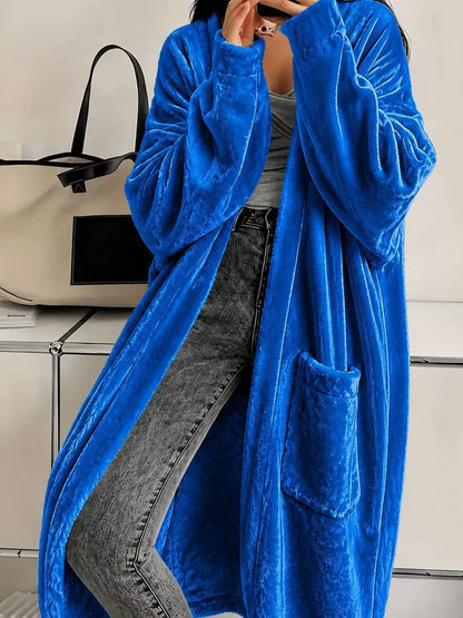 Full Size Velvet Open-Front Longline Outerwear Plus Size