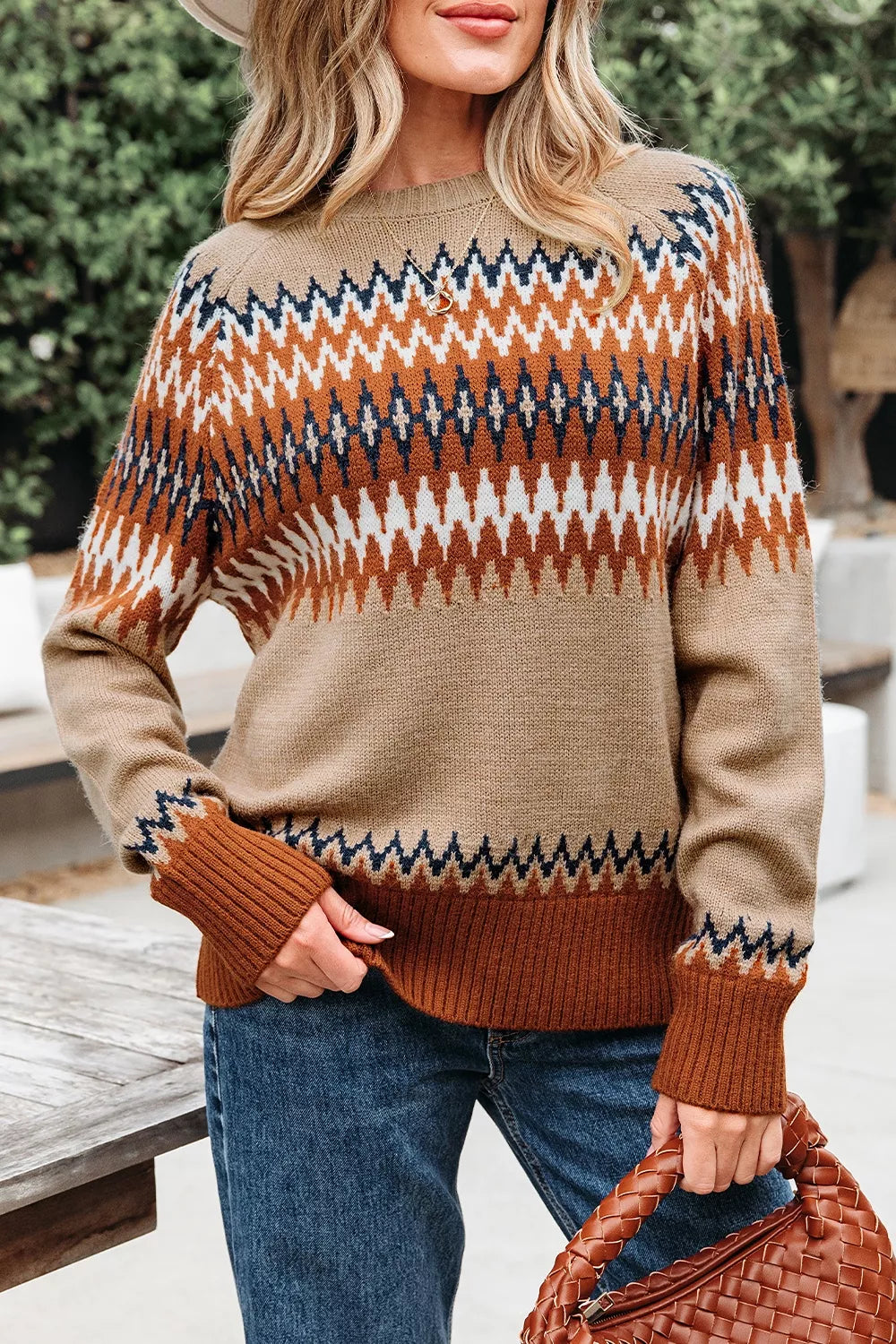 Geometric Pattern Long Sleeve Sweater