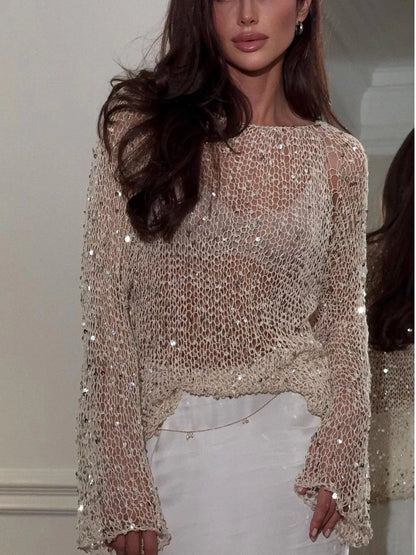 Sequin Long Sleeve Knit Cover Up