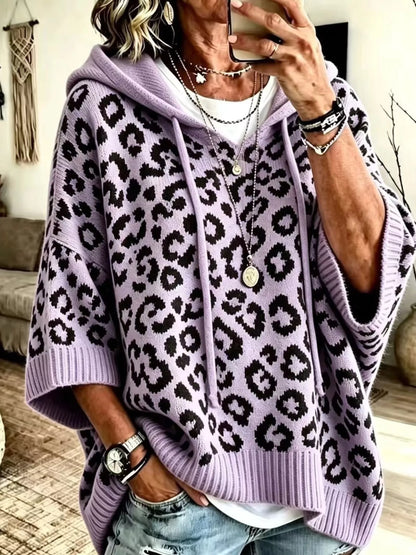 Women's Leopard Print Drawstring Hooded Sweater