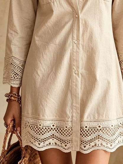 Button-Down Shirt Dress with Lace Trim