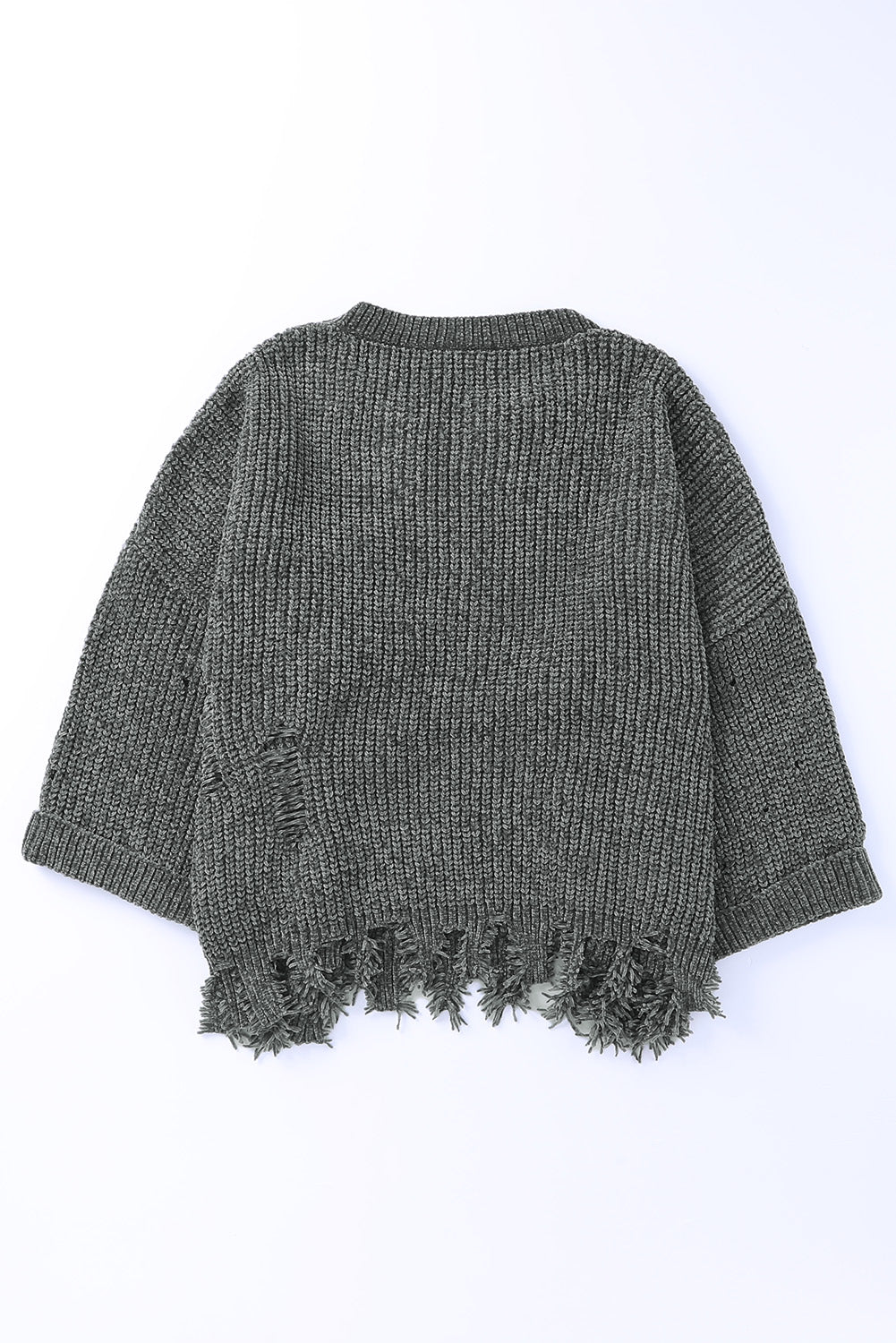 Blue Zone Planet | Distressed Round Neck Drop Shoulder Sweater