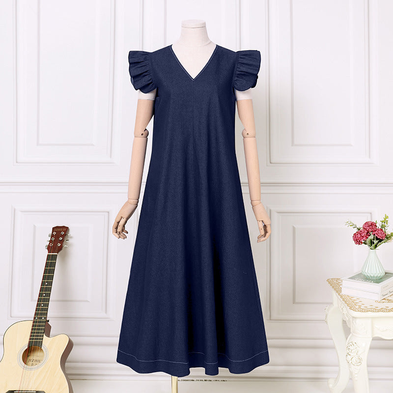 A-Line Oversized V-neck Ruffled Sleeve Dress