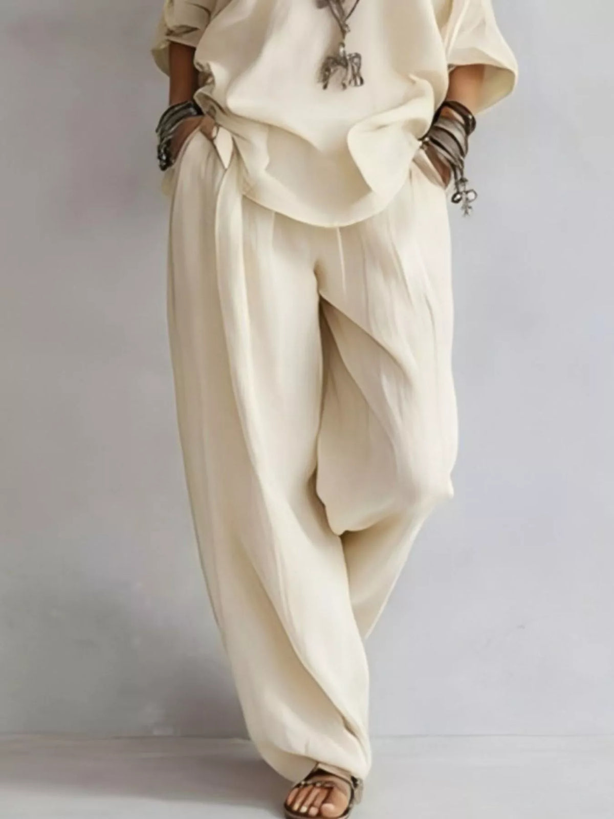 Off-Shoulder Loose Fit Top and Pants Two-Piece Set