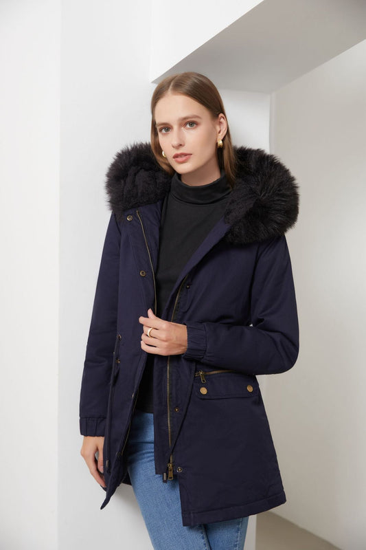 Fleece Lined Parka Coat with Fur Trims