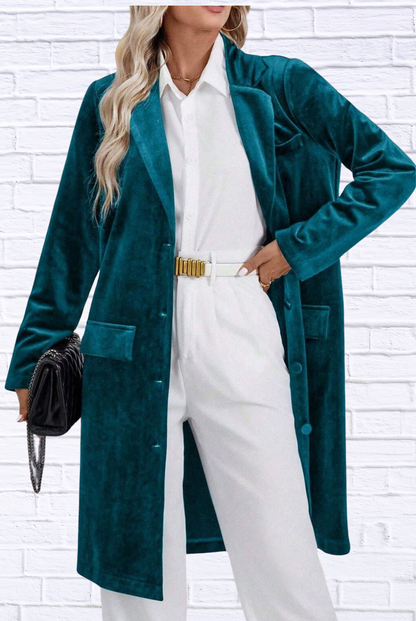Lapel Collar Long Sleeve Longline Coat