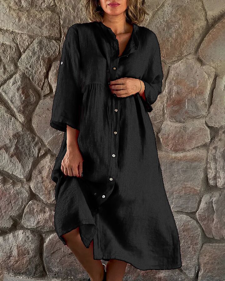 Loose Shirt-collar Sleeveless Long Dress