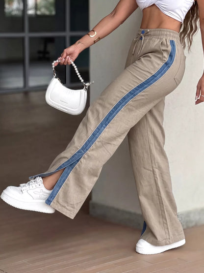 Contrast Side Panel Wide Leg Pants