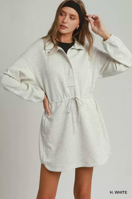 Umgee Half Zip-Up Drawstring Waist Dress