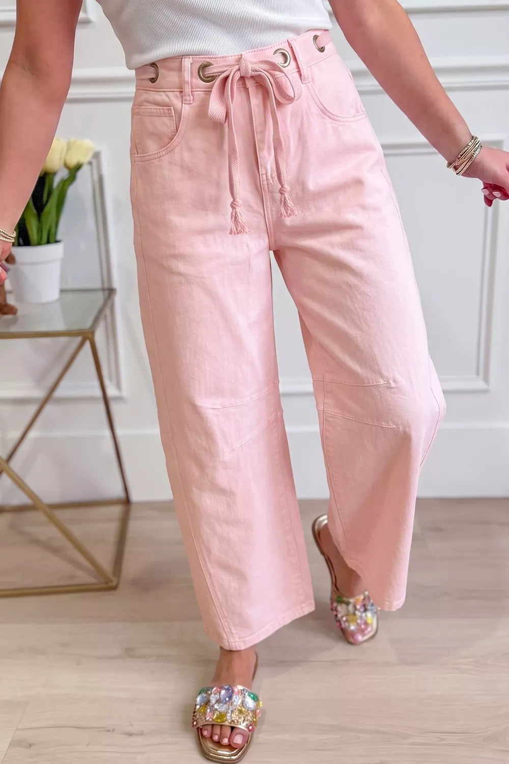 Wide-Leg Drawstring Jeans