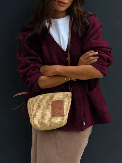 Button-Front Long Sleeve Cardigan