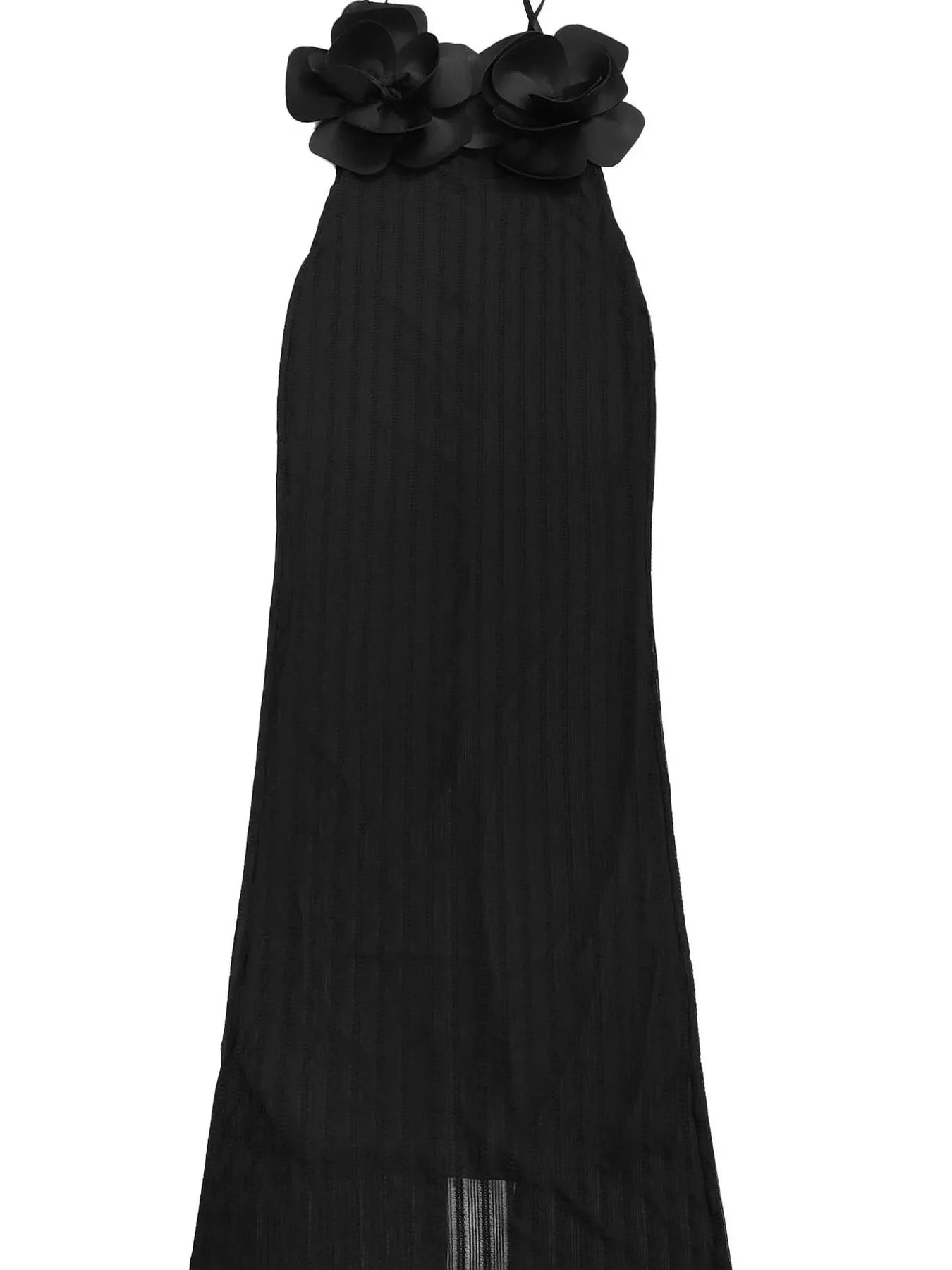 3D Flower Cutout Spaghetti Strap Bodycon Maxi Dress