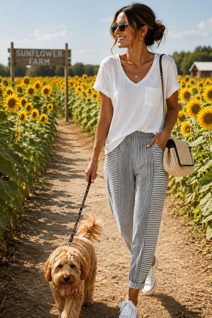 Full Size Striped Casual Pants Plus Size