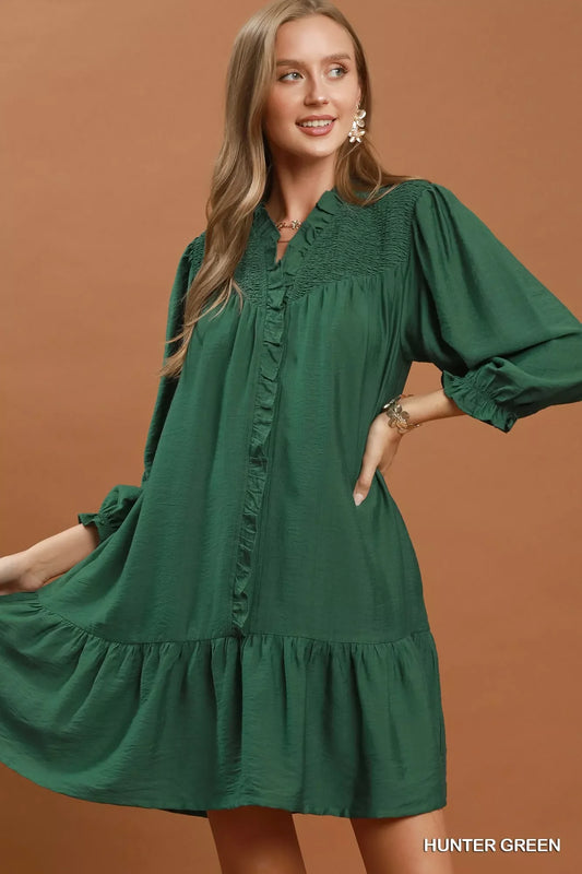 Umgee Smocked Ruffle Detail Tiered Mini Dress