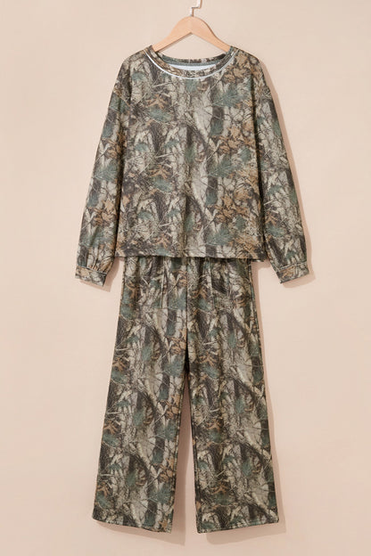 Green Abstract Print Long Sleeve Pant Set