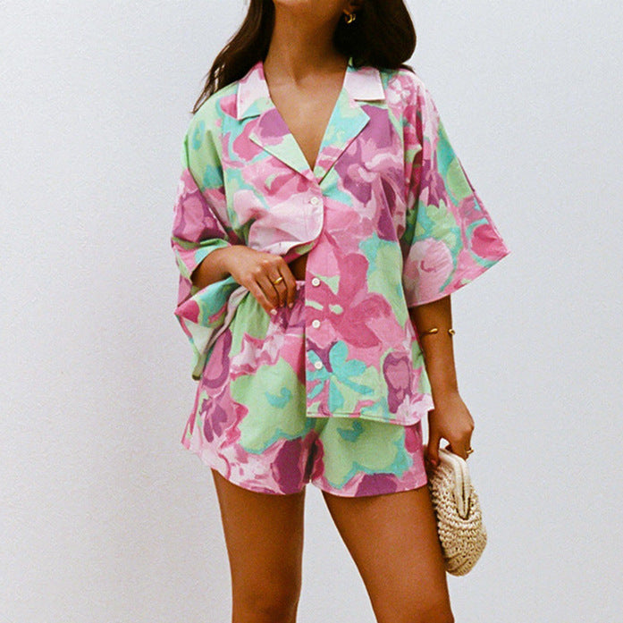 Casual Printed Shirt & Shorts Two-Piece Set