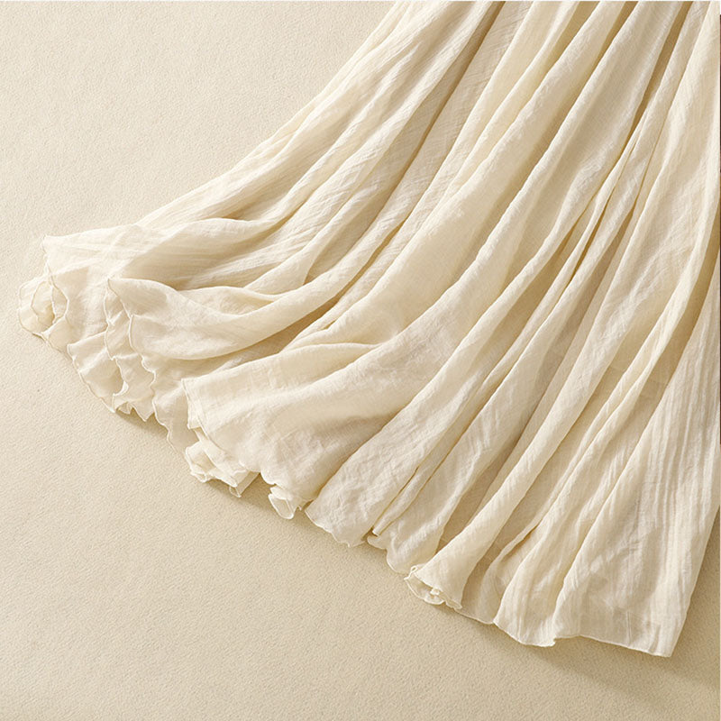 Artistic pleated cotton and linen twill skirt