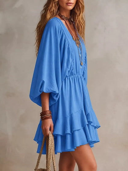 Ruffled Balloon Sleeve Mini Dress