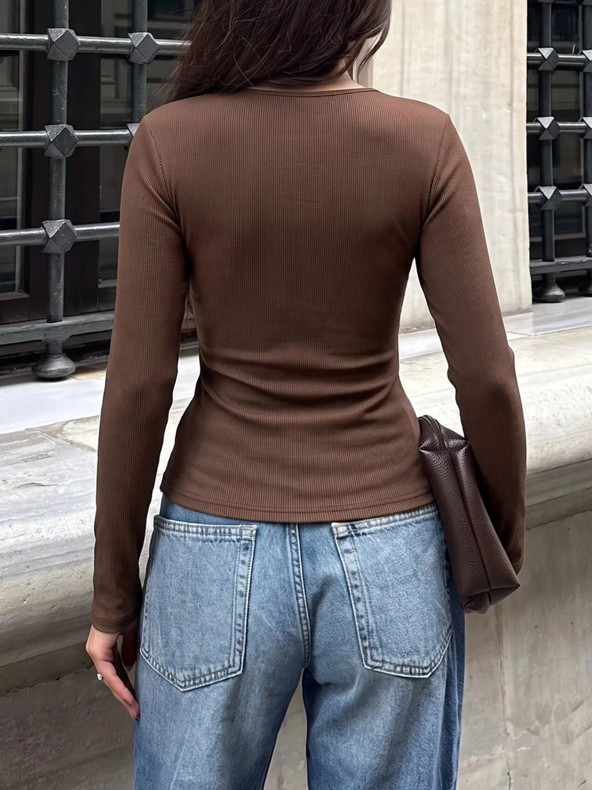 Metal Buckle Detail Surplice T-Shirt